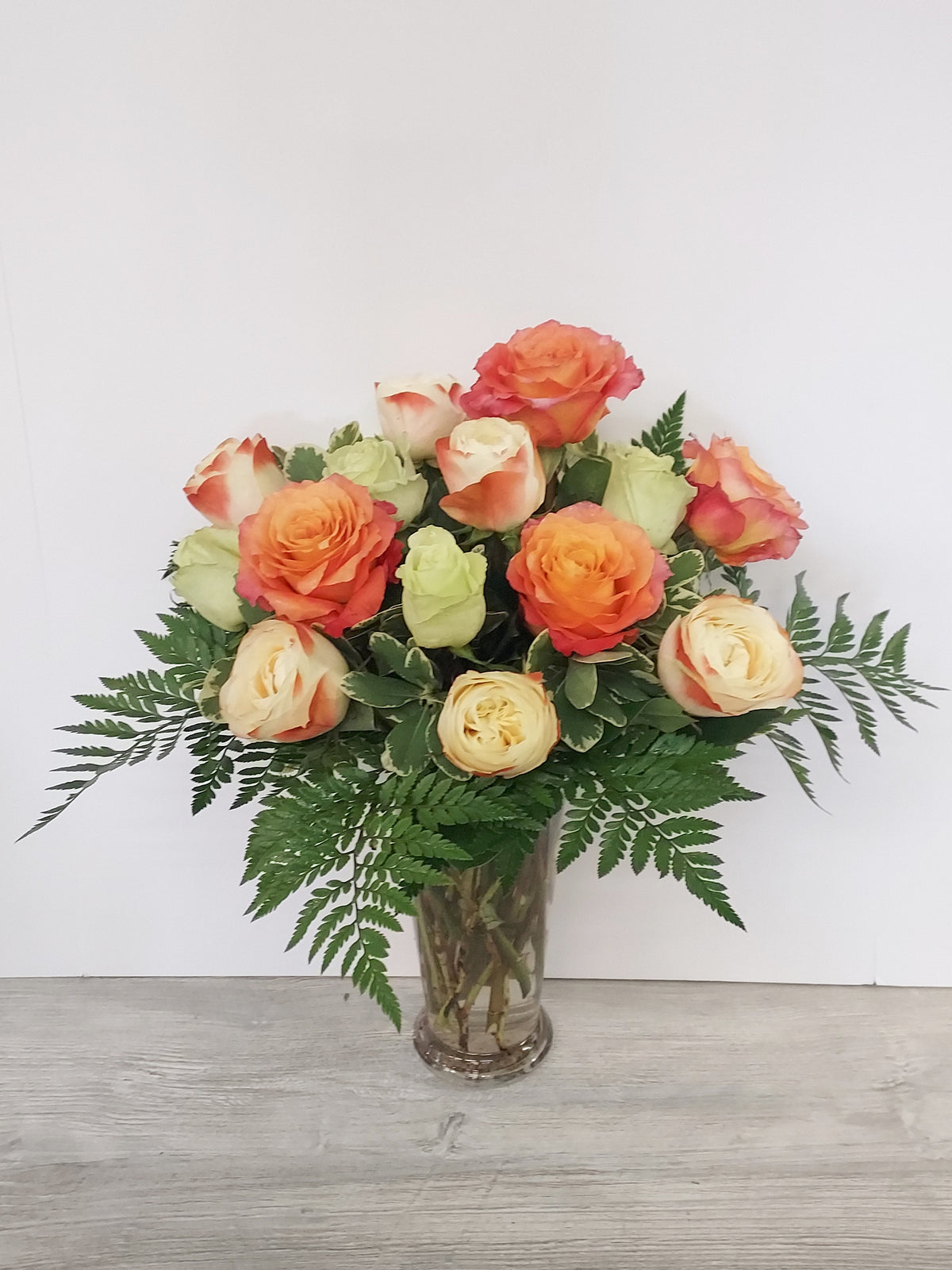 Vased Roses Arrangement Vased - 18 Roses – George Boom Funeral Home Flowers